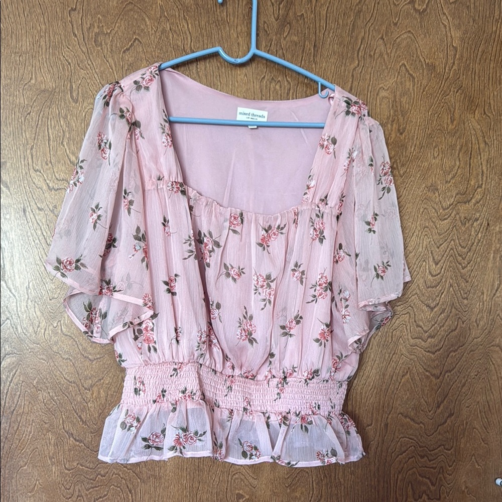 Pink Flutter Sleeve Ruffled Blouse - Picture 2 of 4